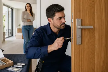 Chaveiro montando uma fechadura em uma porta em Itaituba.